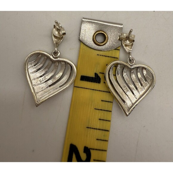 Vintage Heart Shaped Sterling Silver 925 & Marcasite Earrings Diamond Read Descr - Picture 12 of 12